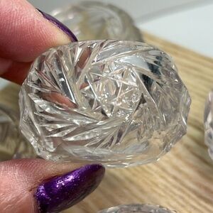 Antique Cut Crystal Open Salt Cellar bowl, Hob-star Pinwheel Fan pattern